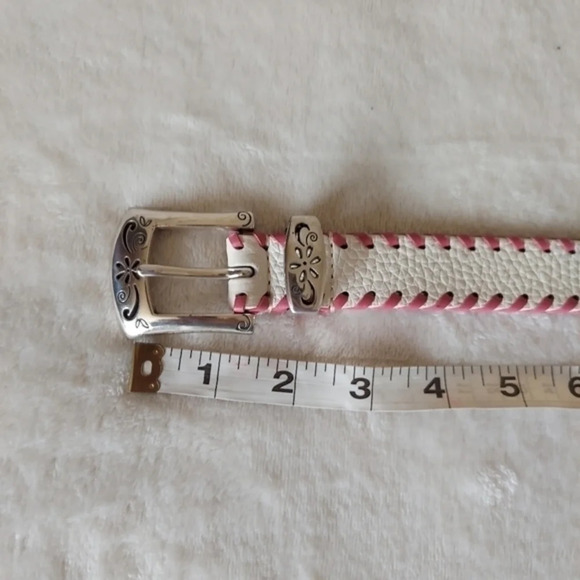 Brighton White Leather Belt Whipstitched‎ with various colors silver hard S/M